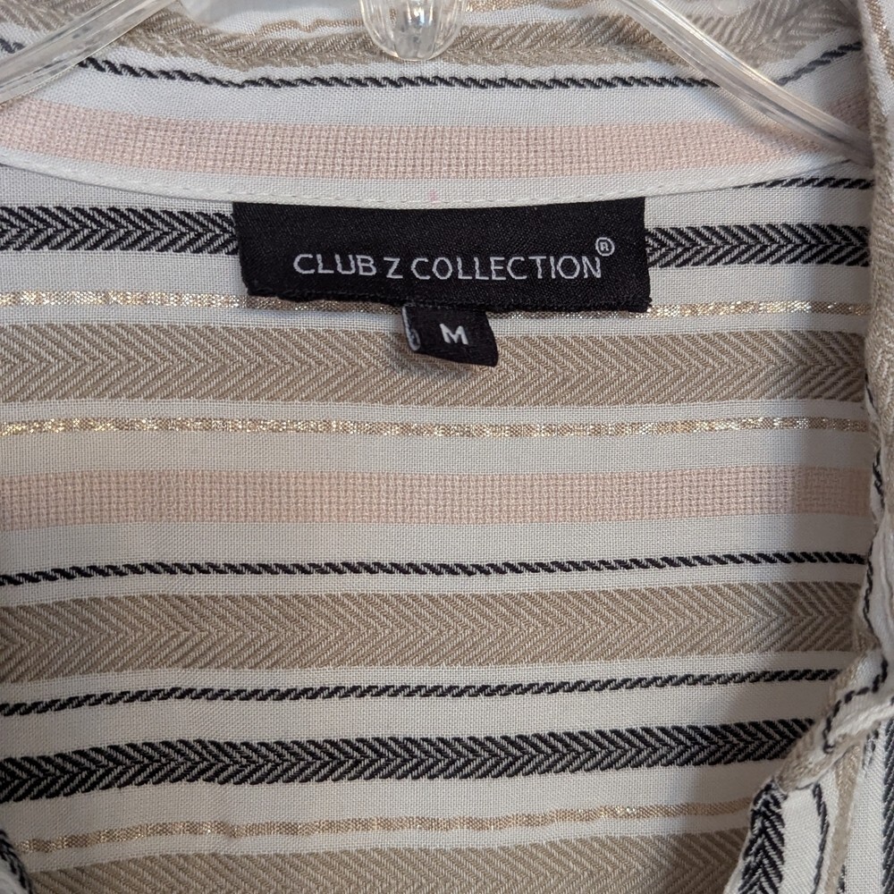 Women's (Size M) Long Striped V-neck Button Down Blouse/Top Long or 3/4 Sleeves - Picture 12 of 13